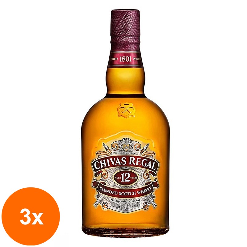 Set 3 x Whisky Chivas Regal 12 Ani 40% Alcool, 1 l