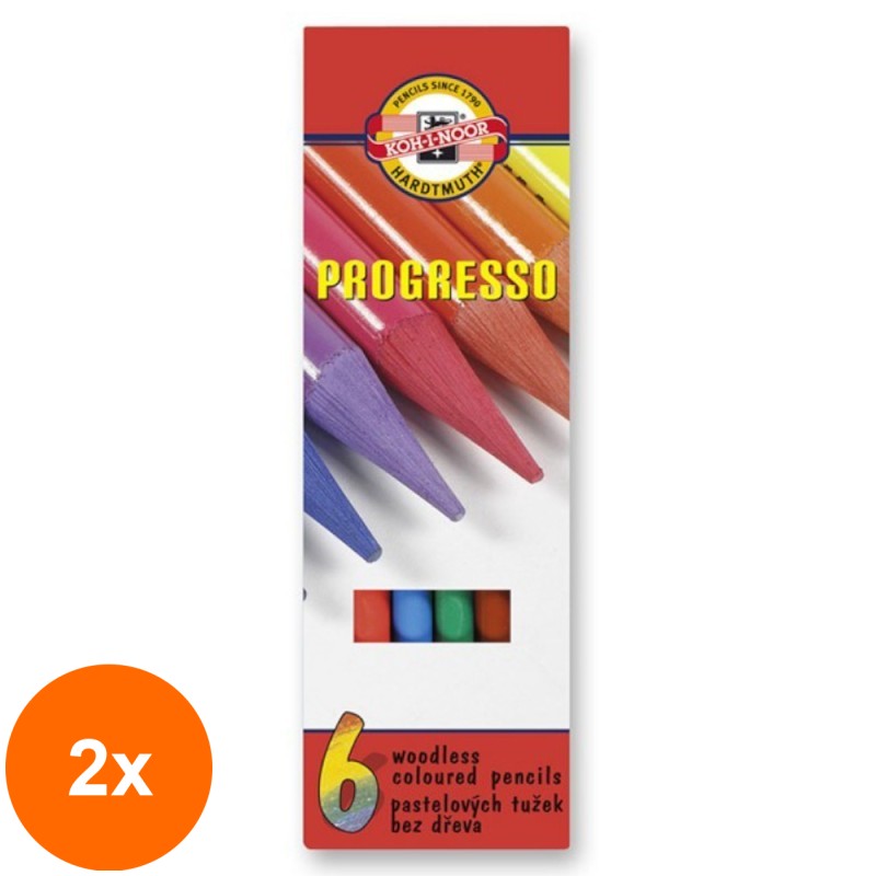 Set 2 x Creioane Colorate fara Lemn, Progresso, 6 Culori