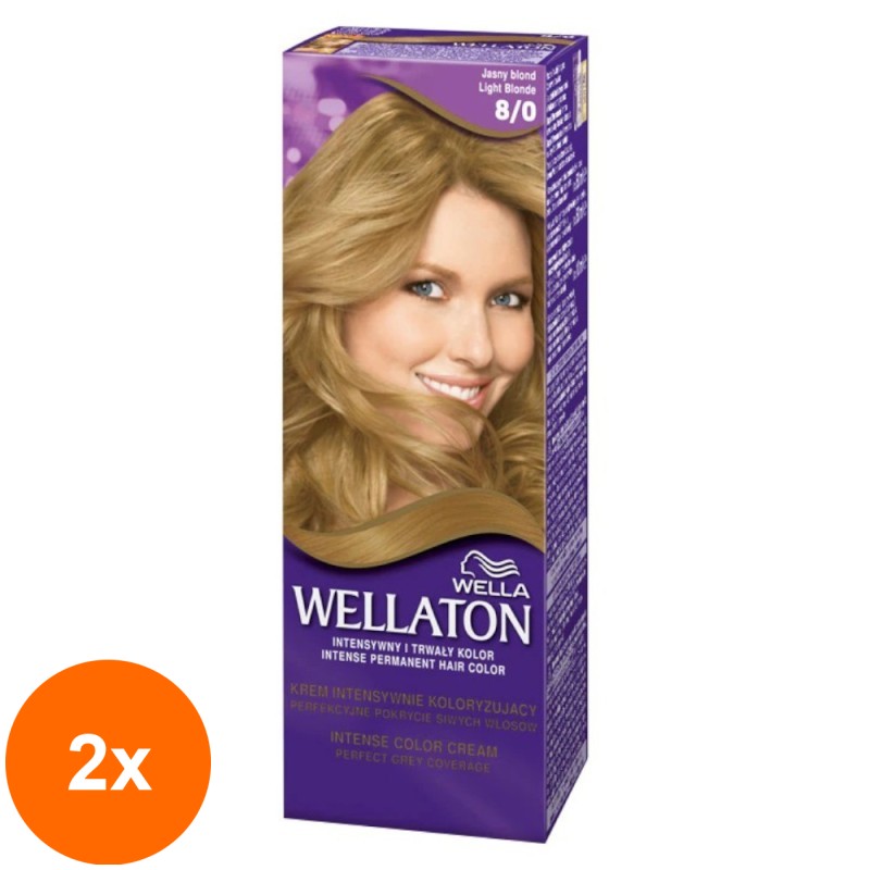 Set 2 x Vopsea de Par Permanenta Wella Wellaton, 8/0 Light Blonde, Blond Deschis, 110 ml