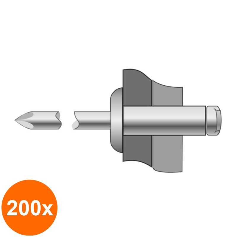 Set 200 x Pop-nituri Standard Cap Bombat Aluminiu Otel-6 X 18