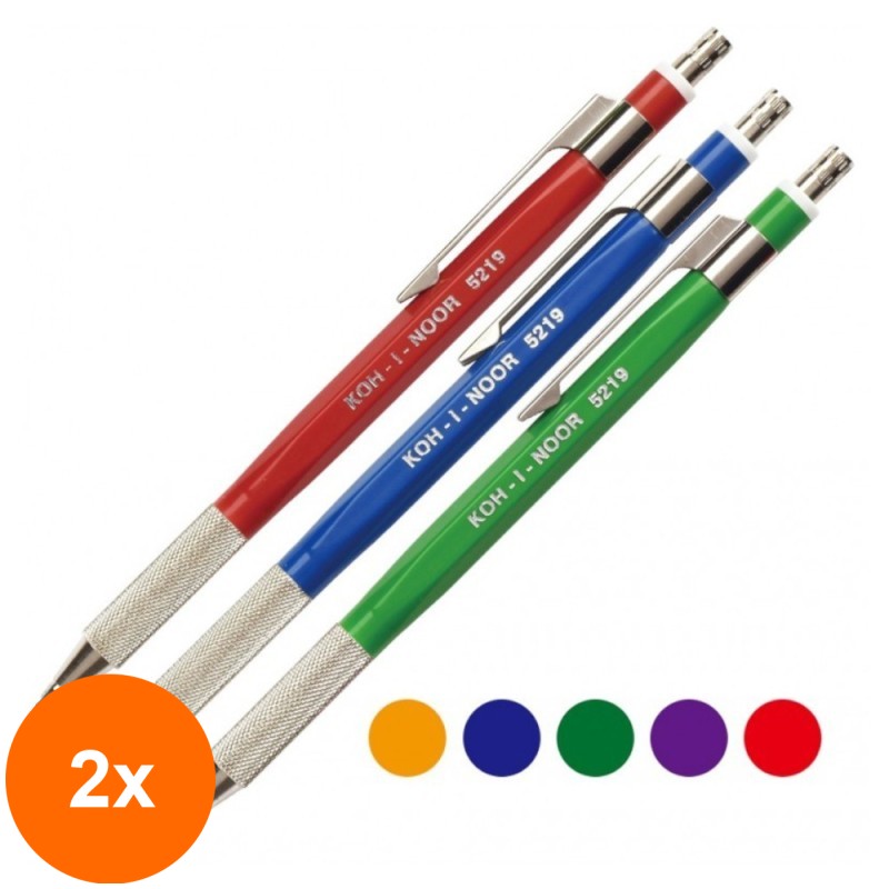 Set 2 x Creion Mecanic Plastic cu Grip de Metal, 2 mm, Koh-I-Noor