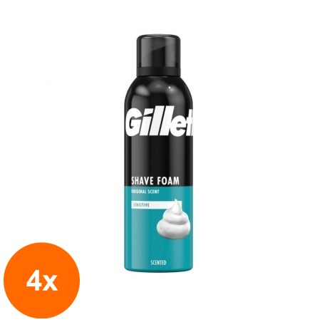 Set 4 x Spuma de Ras Gillette pentru Piele Sensibila, 200 ml...