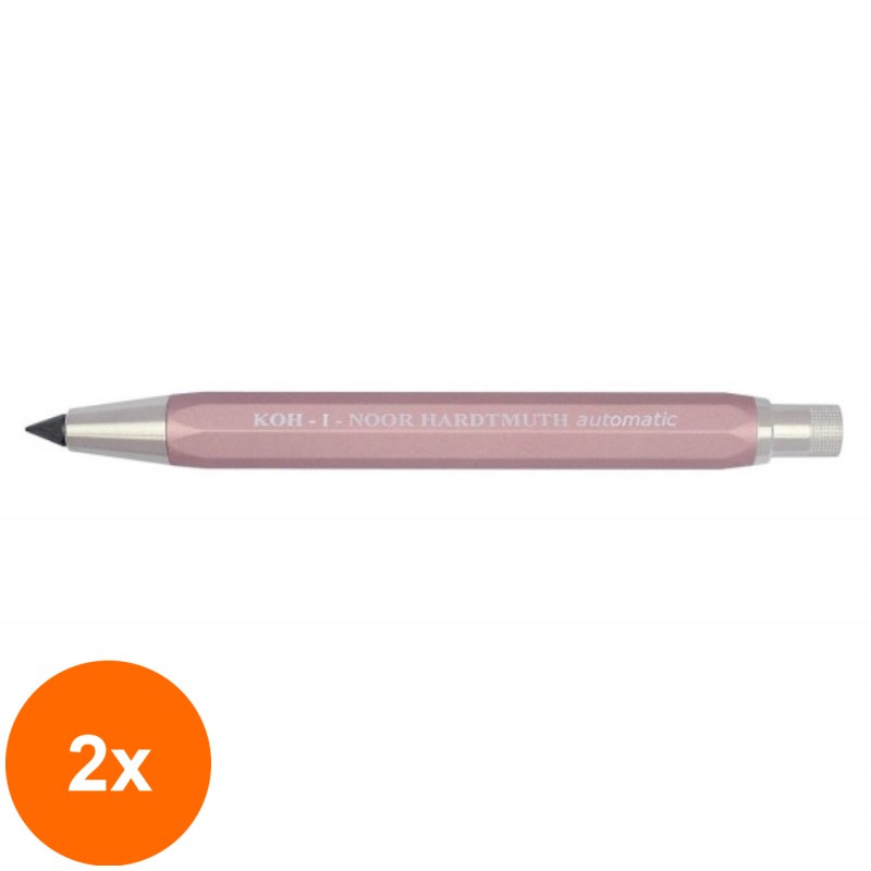 Set 2 x Creion Mecanic Metalic cu Ascutitoare, 5.6 mm, Bordo, Koh-I-Noor