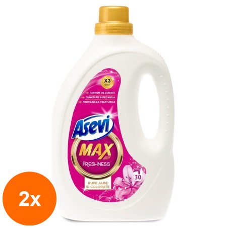 Set 2 x Detergent Lichid pentru Rufe Asevi Max Freshness, Prospetime, 1.86 l, 30 spalari...