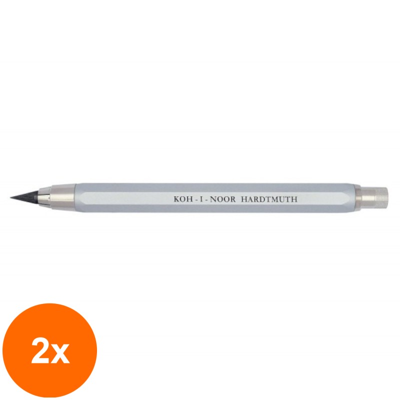 Set 2 x Creion Mecanic Metalic cu Ascutitoare, 5.6 mm, Argintiu, Koh-I-Noor