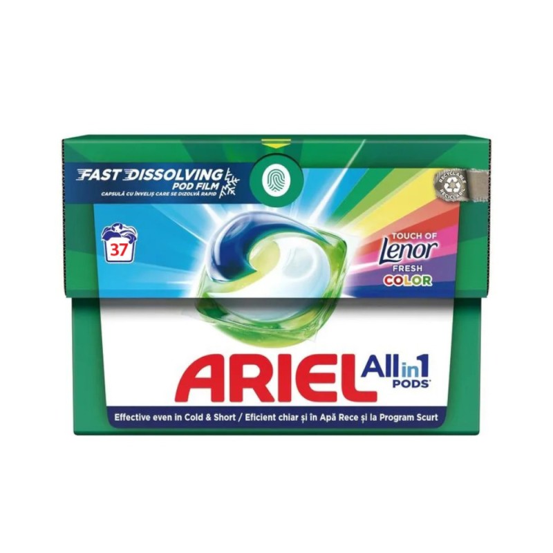 Detergent Capsule Ariel All in One PODS Touch of Lenor Color, Cold Boost, 37 Spalari