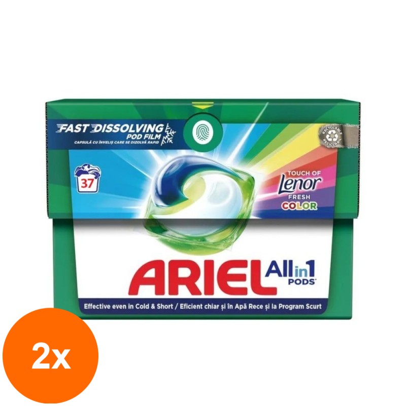 Set 2 x Detergent Capsule Ariel All in One PODS Touch of Lenor Color, Cold Boost, 37 Spalari