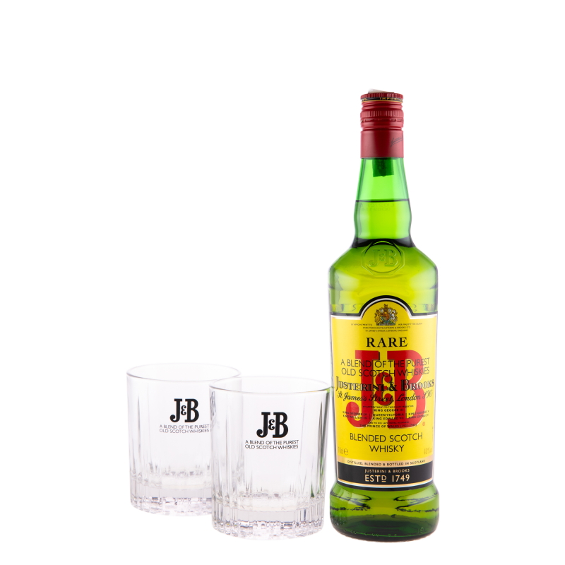 Whisky J&B Rare, Blended 40%, 0.7 l + 2 Pahare