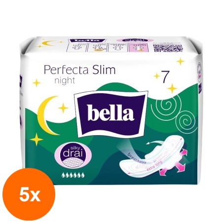 Set 5 x 7 Absorbante Bella Perfecta Slim Night Silky Drai...