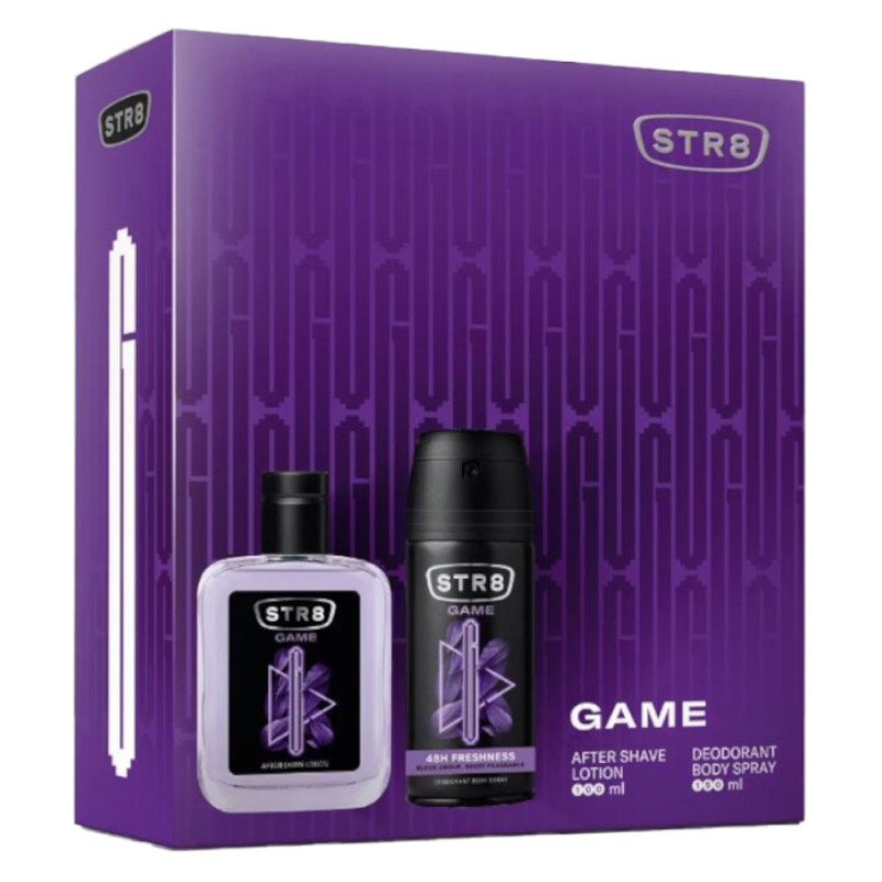 Set Cadou STR8 Game Lotiune dupa Barbierit 100 ml si Deodorant Spray pentru Corp, 150 ml