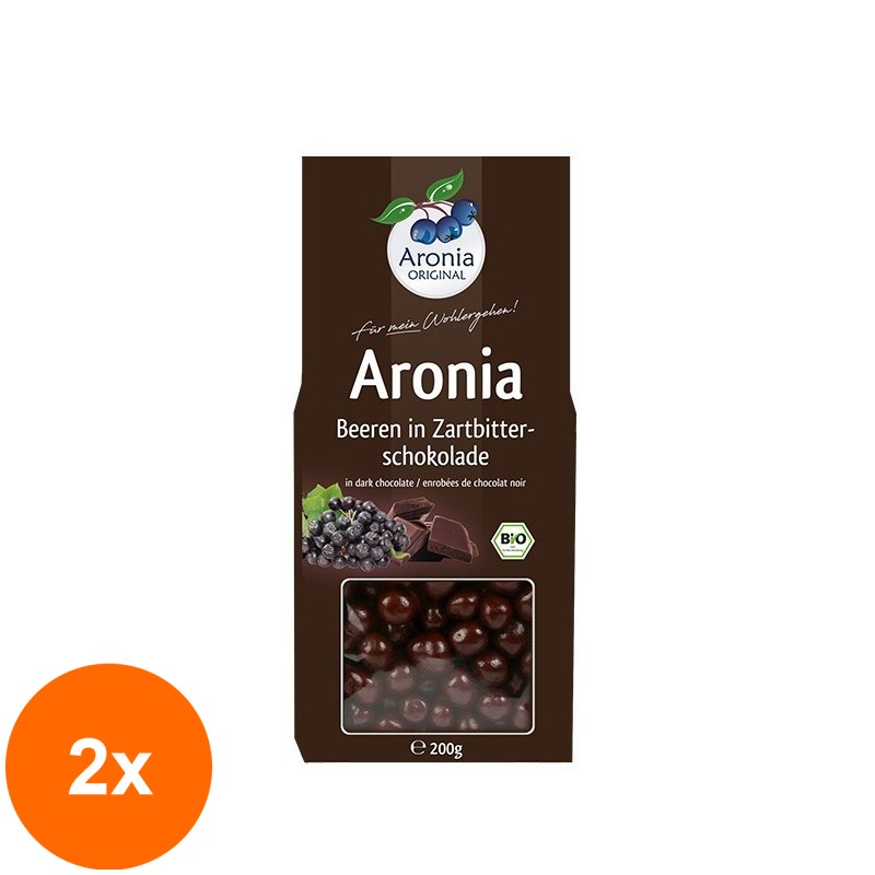 Set 2 x Fructe de Aronia Bio Glazurate cu Ciocolata, 200 g Aronia Original