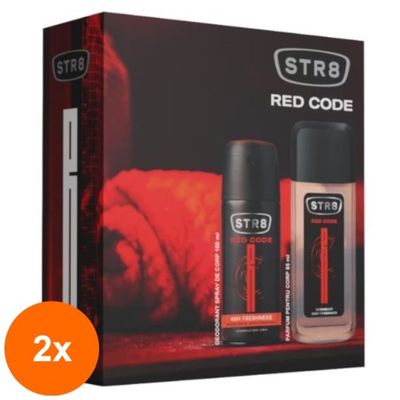 Set 2 x Caseta Cadou STR8 Red Code Parfum pentru Corp, 85 ml si Deodorant Spray pentru Corp, 150 ml...