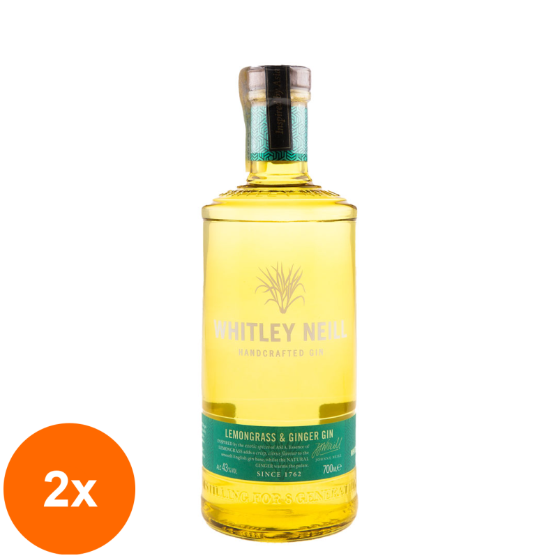 Set 2 x Gin Whitley Neill cu Lemongrass si Ghimbir, 43%, 0.7 l