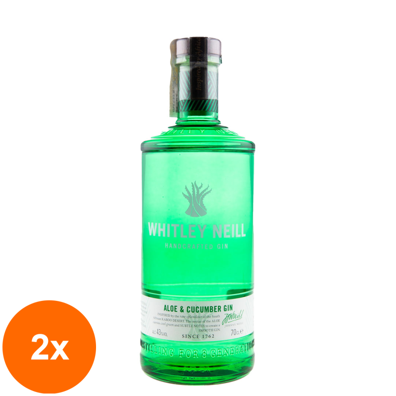 Set 2 x Gin Whitley Neill cu Aloe si Castravete, 43%, 0.7 l