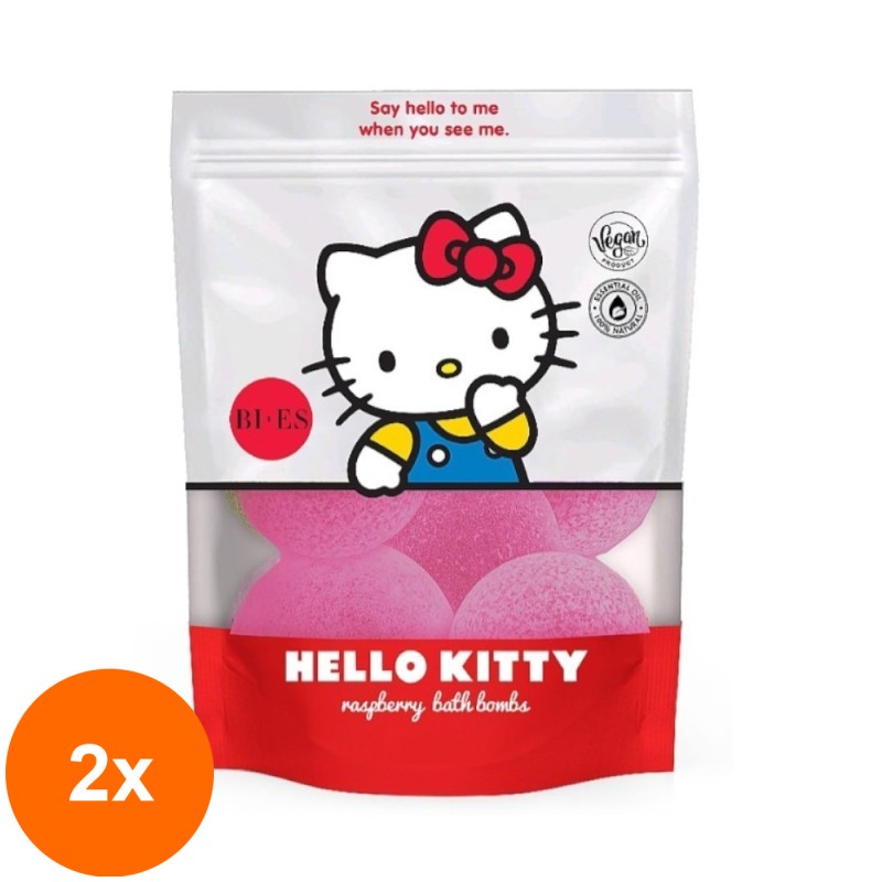 Set 2 x Bombe de Baie Hello Kitty Zmeura, Bi-Es, 6 x 55 g