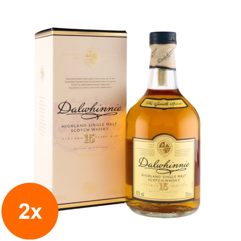 Set 2 x Whisky Dalwhinnie, Single Malt, 15 Ani, 43%, 0.7 l