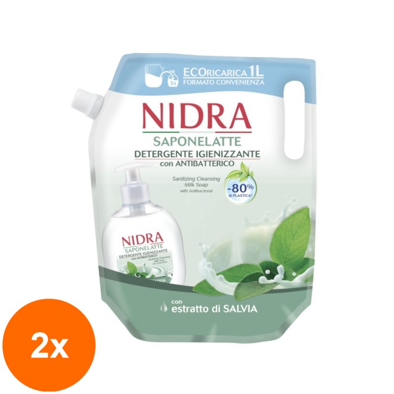 Set 2 x Rezerva Sapun Lichid Nidra Natural, Antibacterian 1 l