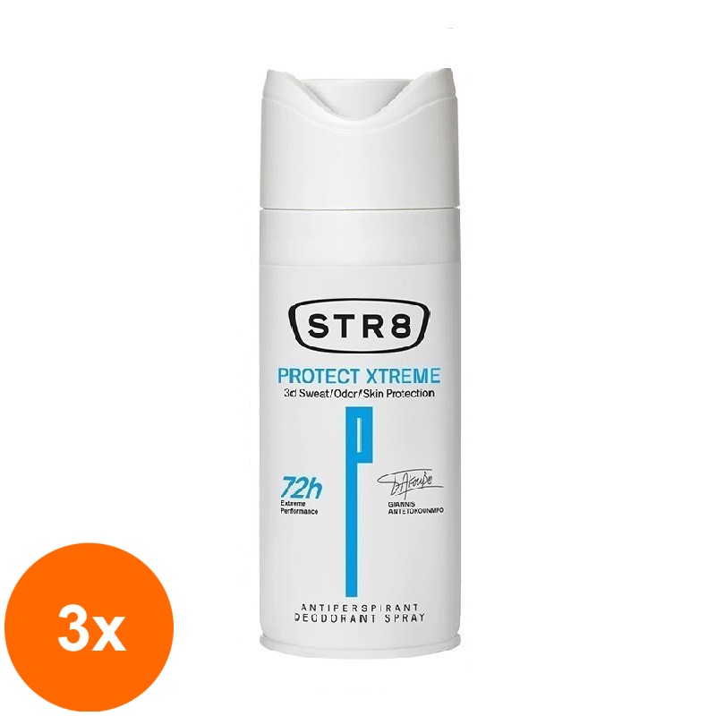 Set 3 x Deodorant Natural Spray Str8 Protect Xtreme, Barbati, 150 ml
