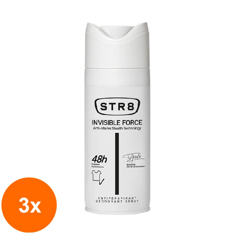 Set 3 x Deodorant Natural Spray Str8 Invisible Force, Barbati, 150 ml
