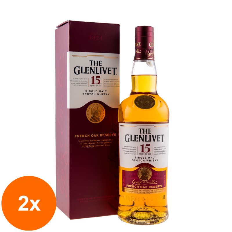 Set 2 x Whisky The Glenlivet 15 Ani French Oak, 40%, 0.7 l