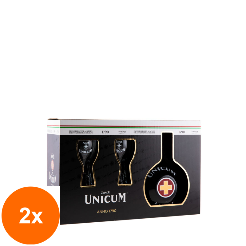 Set 2 x Lichior Unicum 40%, 0.7 l cu 2 Pahare