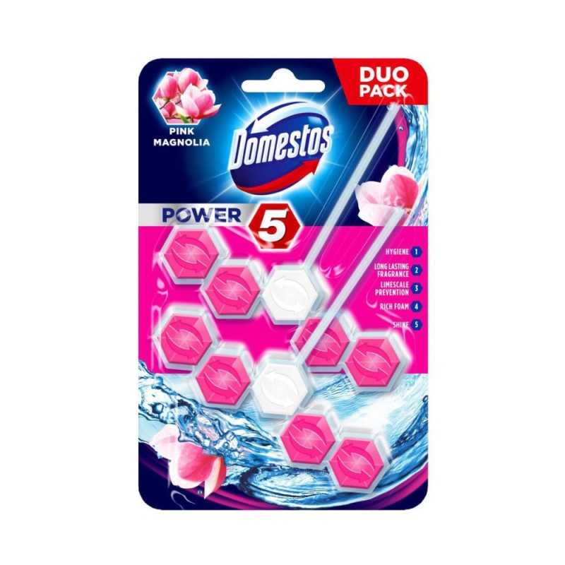 Odorizant de Toaleta Domestos Power 5 Duo Pack Pink Magnolia, 2 x 55 g