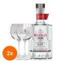 Set 2 x Gin Wembley Crown London Dry, 40%, 0.7 l + 2 Pahare