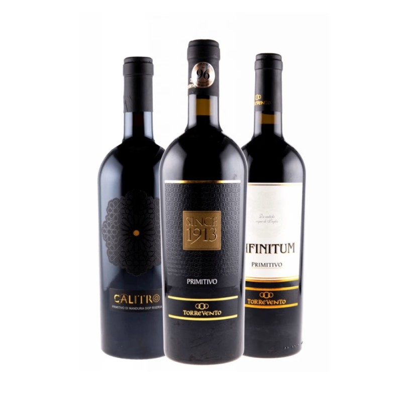 Pachet Vin Torrevento Primitivo, Vin Torrevento Infinitum Primitivo si Vin Calitro Primitivo di Manduria, 0.75 l