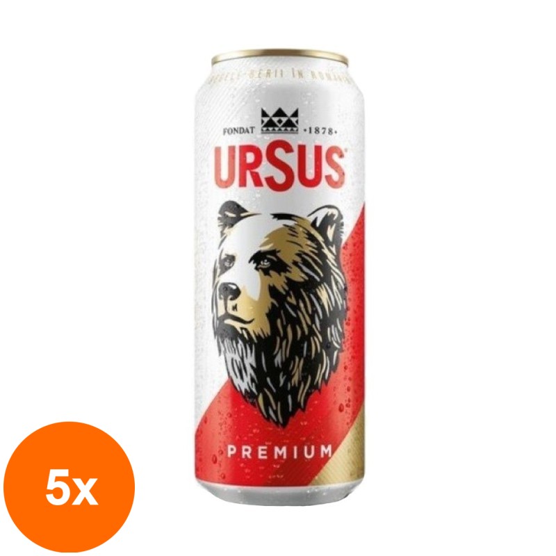 Set 5 x Bere Blonda Ursus Premium, Doza, 0.5 l
