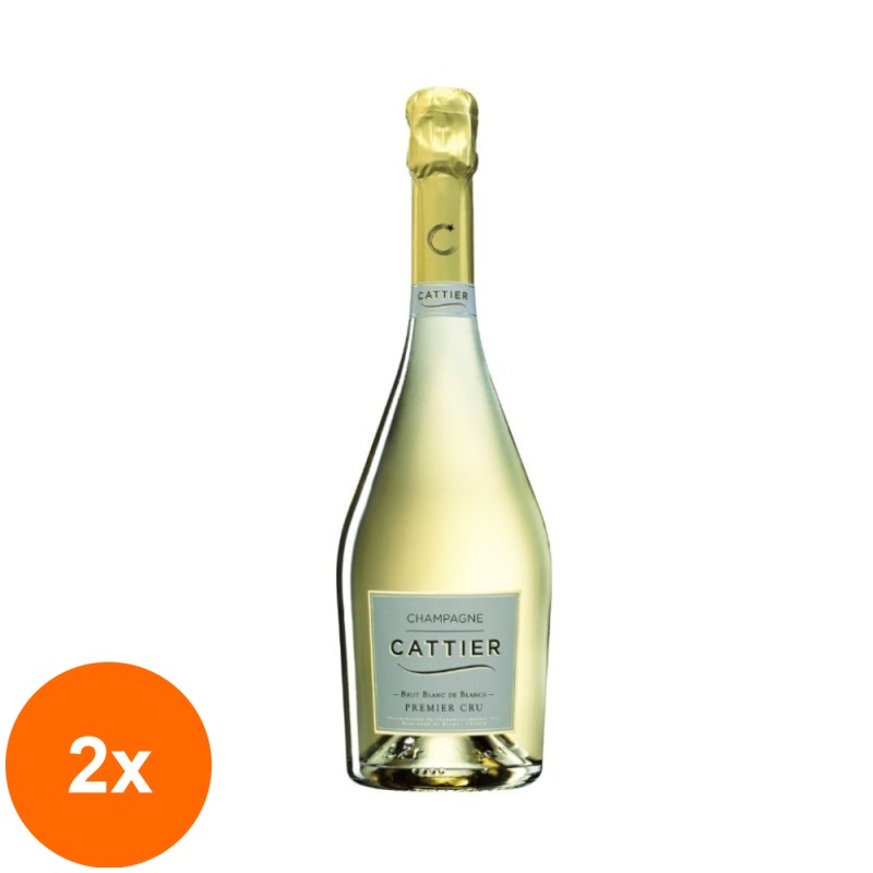 Set 2 x Sampanie Cattier Brut Blanc de Blancs, Premier CRU, Alcool 12.5%, 0.75 l
