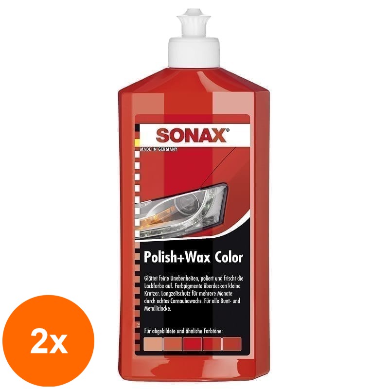 Set 2 x Polish cu Ceara pentru Culoarea Rosie, Polish&Wax Nanopro, 500 ml, Sonax