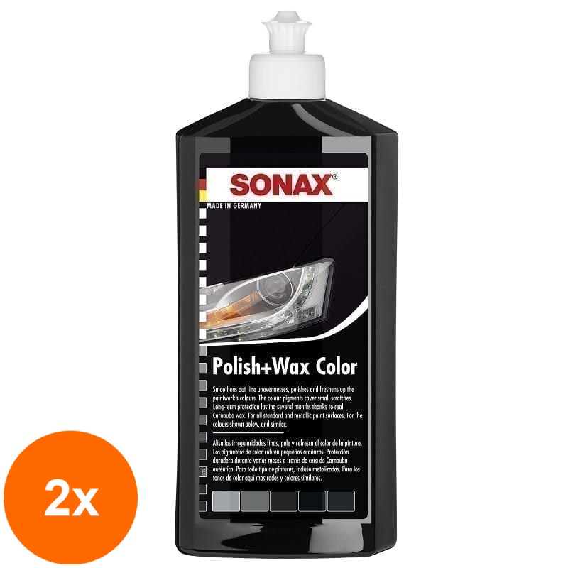 Set 2 x Polish cu Ceara pentru Culoarea Neagra, Polish&Wax Nanopro, 250 ml, Sonax