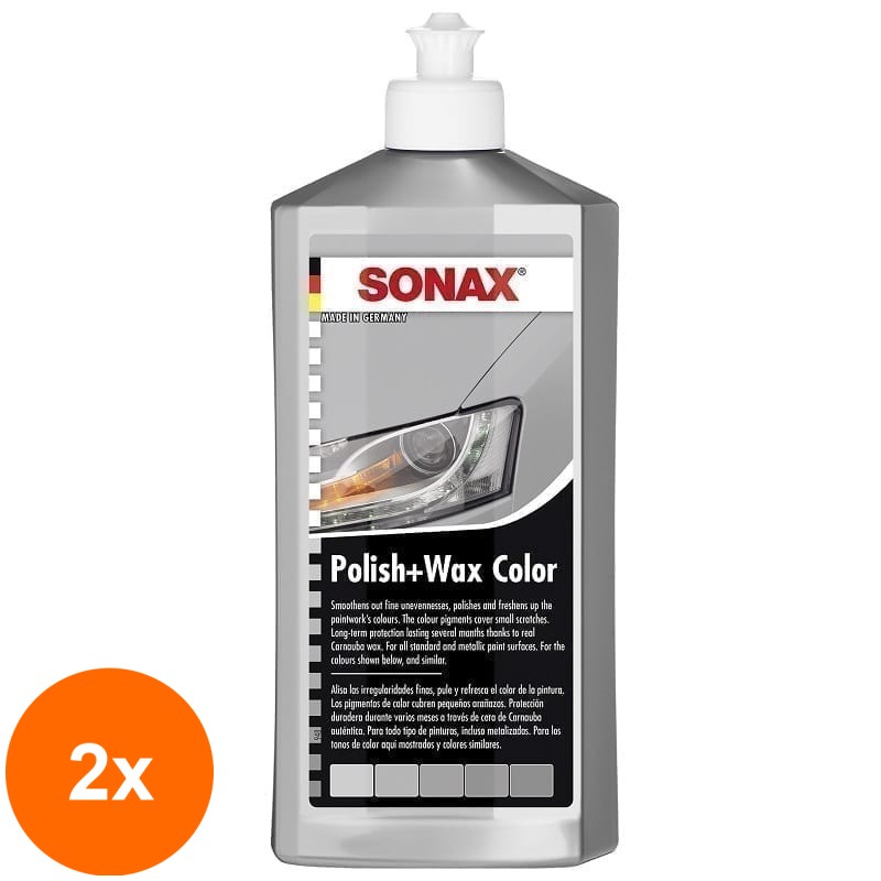 Set 2 x Polish cu Ceara pentru Culoarea Gri, Polish&Wax Nanopro, 500 ml, Sonax
