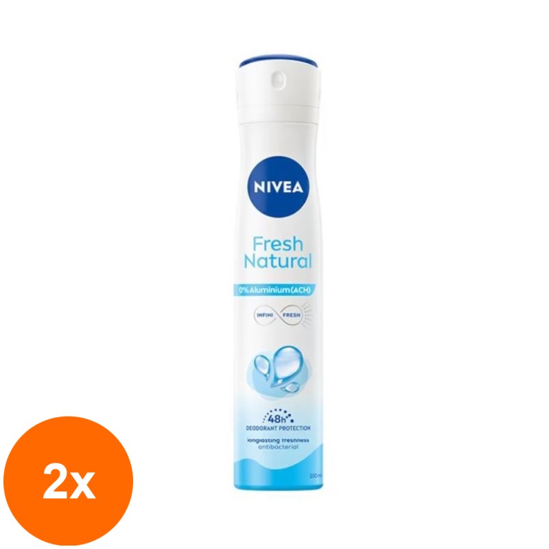Set 2 x Deodorant Spray Nivea Deo Natural Fresh pentru Femei, 200 ml