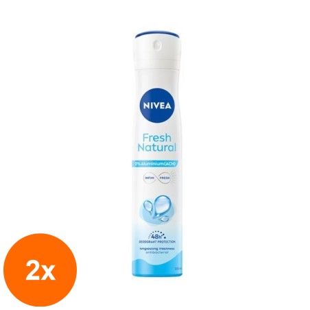 Set 2 x Deodorant Spray Nivea Deo Natural Fresh pentru Femei, 200 ml...