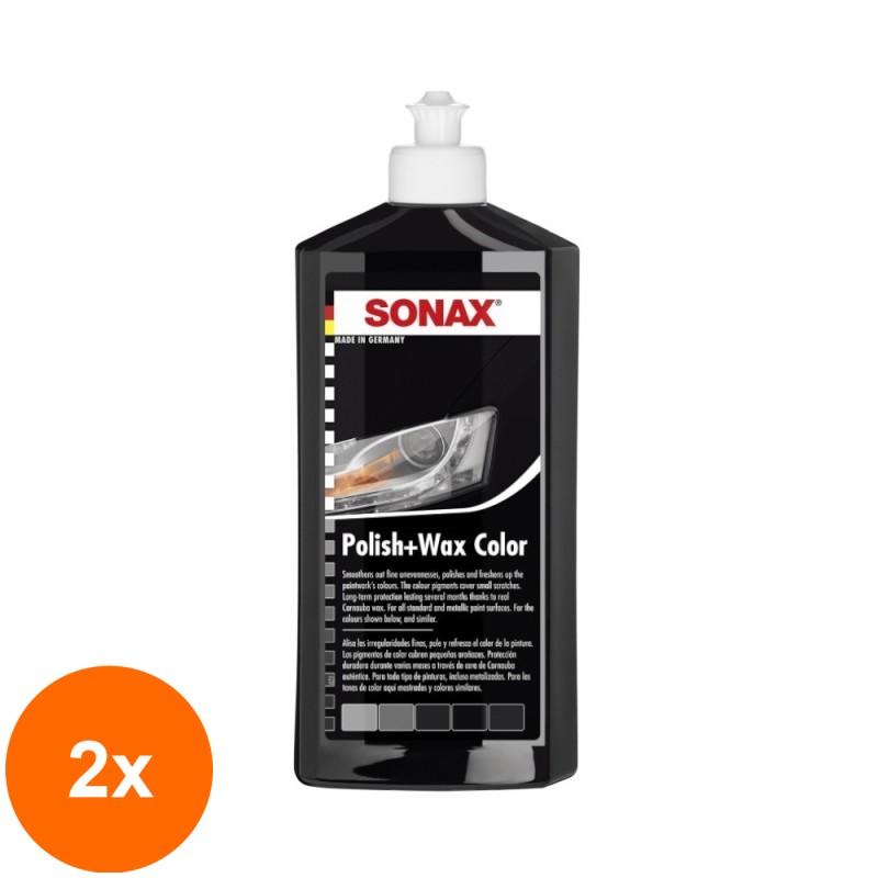Set 2 x Polish cu Ceara pentru Culoarea Neagra, Polish&Wax Nanopro, 500 ml, Sonax