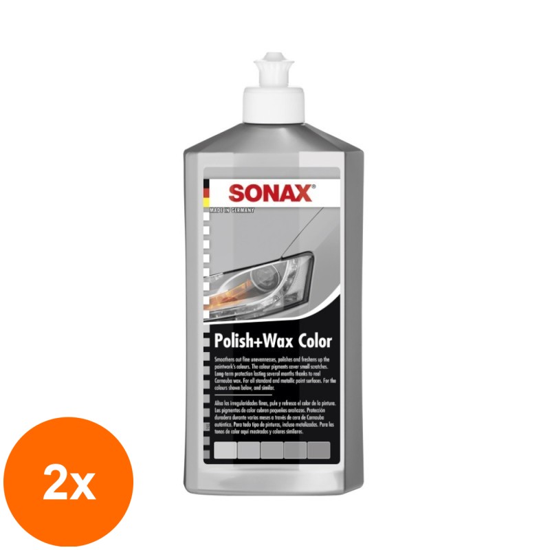 Set 2 x Polish cu Ceara pentru Culoarea Gri sau Argintiu, Polish&Wax Nanopro, 500 ml, Sonax