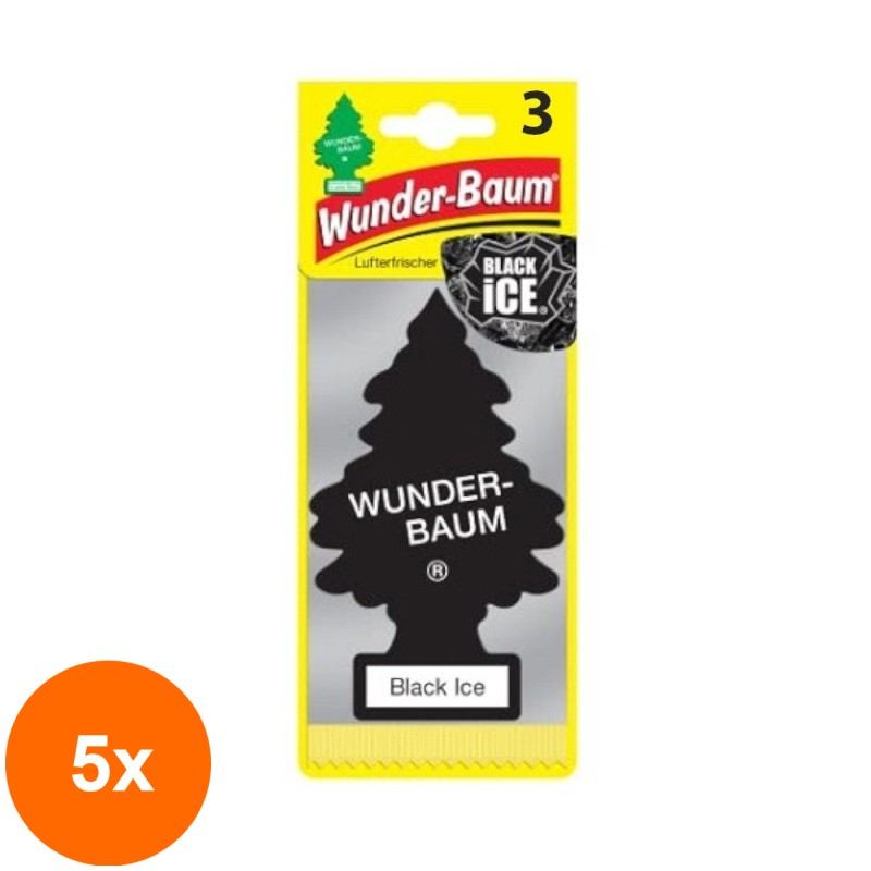 Set 5 x 3 Odorizante Auto Black Ice, Wunder-Baum