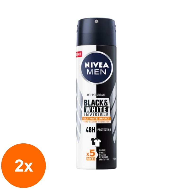 Set 2 x Deodorant Spray Nivea Men Black & White Invisible Ultimate Impact, 150 ml
