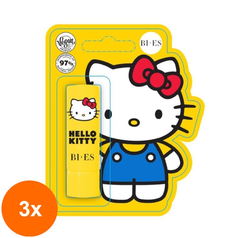 Set 3 x Balsam de Buze Bi-Es Hello Kitty, Pepene Rosu, 4 g