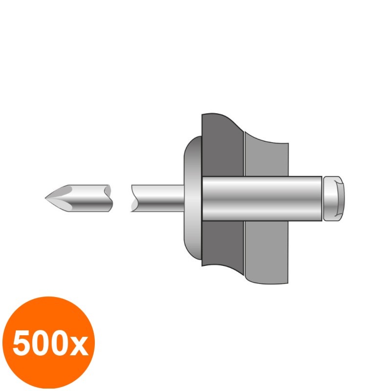 Set 500 x Pop-nituri Cap Lat Aluminiu Otel-4.8 X 14