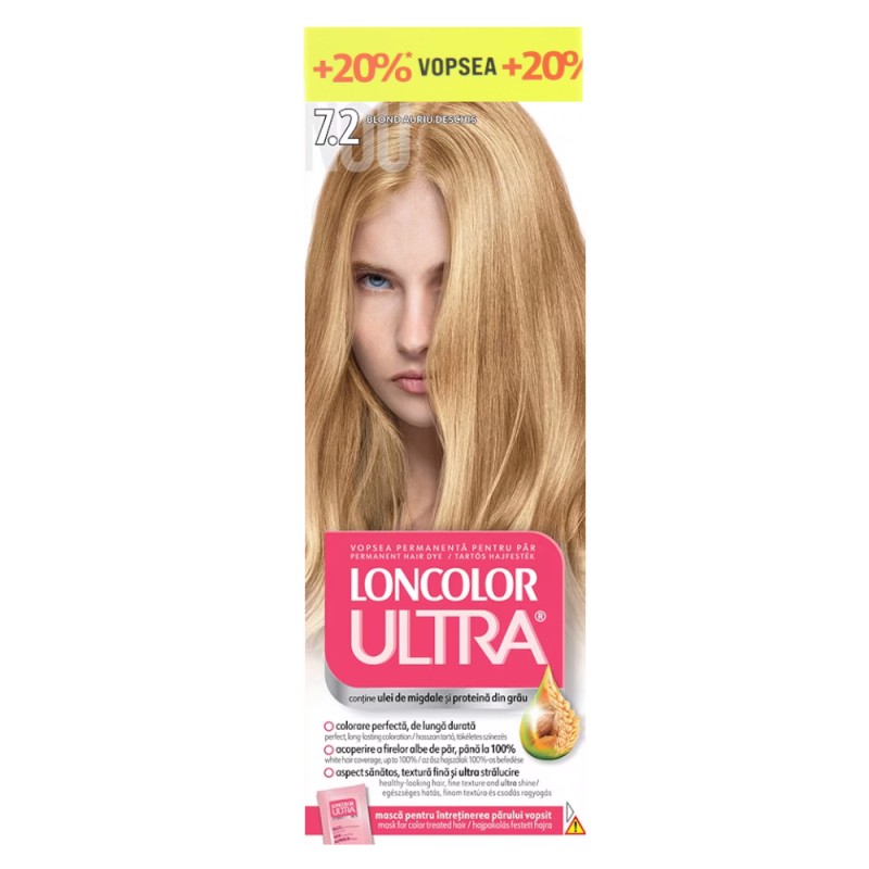 Vopsea de Par Permanenta Loncolor Ultra 7.2 Blond Auriu Deschis, 110 ml