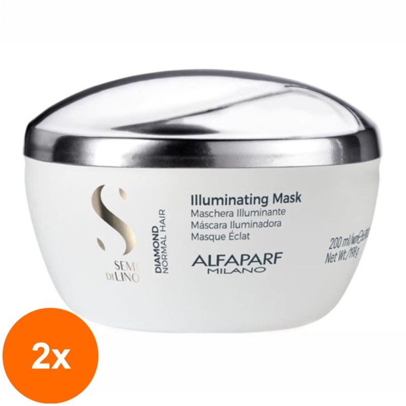 Set 2 x Masca de Par pentru Stralucire Alfaparf Semi di Lino Diamond Iluminating Mask, 200 ml