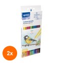 Set 2 x Creioane Colorate, Spree, cu Guma, 3 mm, 12 Bucati