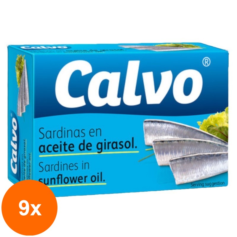 Set 9 x Sardine in Ulei Floarea Soarelui Calvo, 120 g