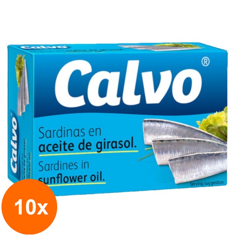 Set 10 x Sardine in Ulei Floarea Soarelui Calvo, 120 g