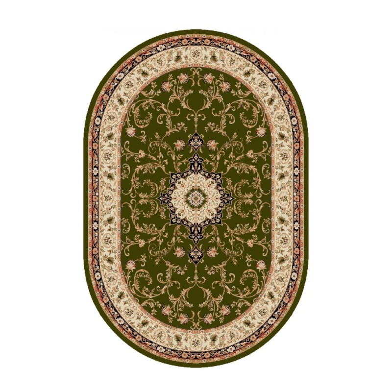 Covor Oval, 120 x 170 cm, Verde / Crem, Model Lotos