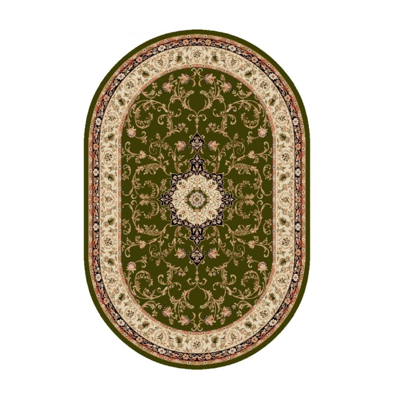 Covor Oval, 250 x 350 cm, Verde / Crem, Model Lotos