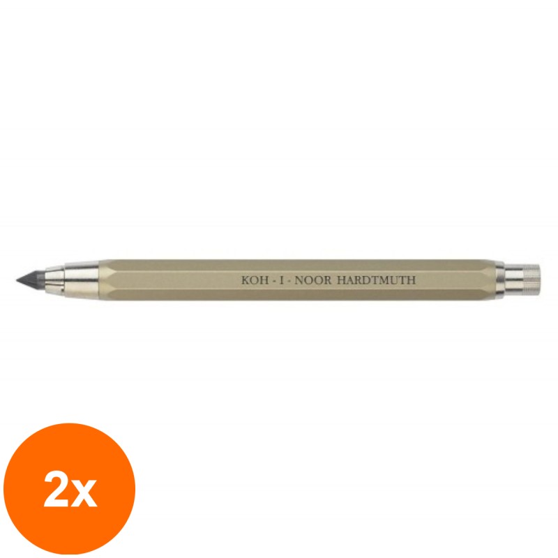 Set 2 x Creion Mecanic Metalic cu Ascutitoare, 5.6 mm, Auriu, Koh-I-Noor