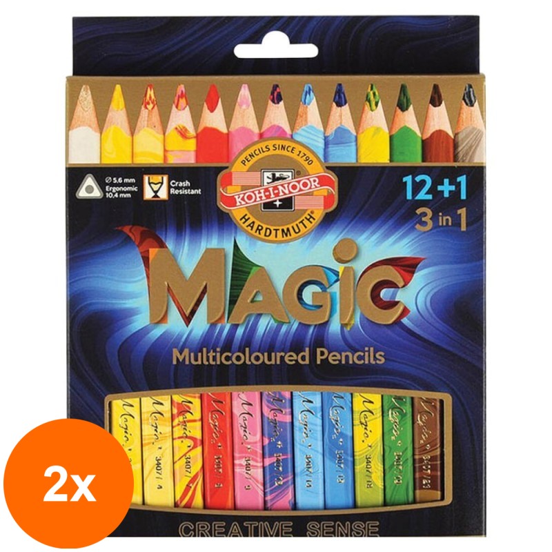 Set 2 x Creioane Colorate Magic Jumbo, 13 Culori